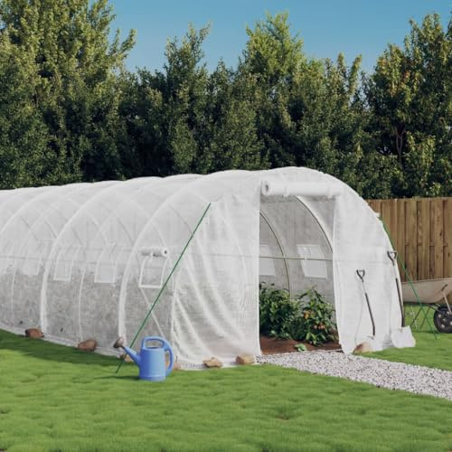 Homgoday Greenhouse with Steel Frame, Tomato Greenhouse, Tunnel Greenhouse, Foil Greenhouse, Tomato House, Polytunnel with Zip Door and 4 Roll-up Windows, White, 18 m², 6 x 3 x 2 m