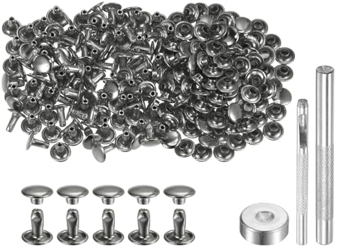 QUARKZMAN 100 Sets Leder Nieten 8 x 8mm Metall Doppelkappe Nieten Druckknöpfe Befestigungselemente mit 3 Stück Werkzeugen zum Setzen von Nieten für Lederhandwerk DIY, Gunmetal