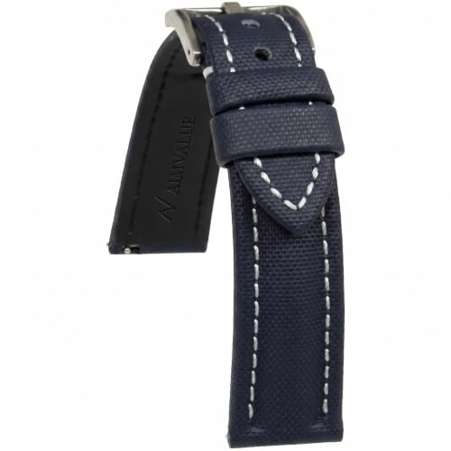 AIMVALUE Bracelet de montre en toile de voile de bateau de 18 mm 20 mm 22 mm bleu foncé noir avec coutures blanches rembourré imperméable à l'eau sous-marine imperméable, 22 mm