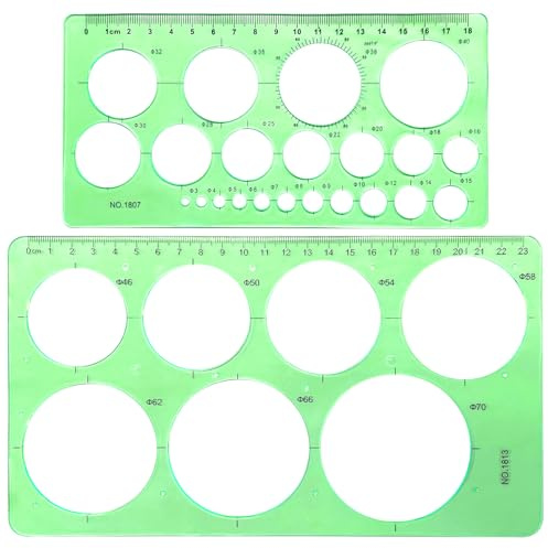 2st Cirkelmall Runda hål Linjal Cirkelstenciler Plaststenciler för ritmallar Mätmallar Linjaler för ritning Mätdesign (grön)