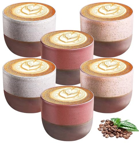 Espressotassen Set 6-teilig, 120 ml Stapelbare Espressobecher Keramik, Ohne Henkel, Hochwertige Espresso Tassen aus Steingut Ideal für Espresso, Mokka, Tee, Geschenk für Frauen Männer