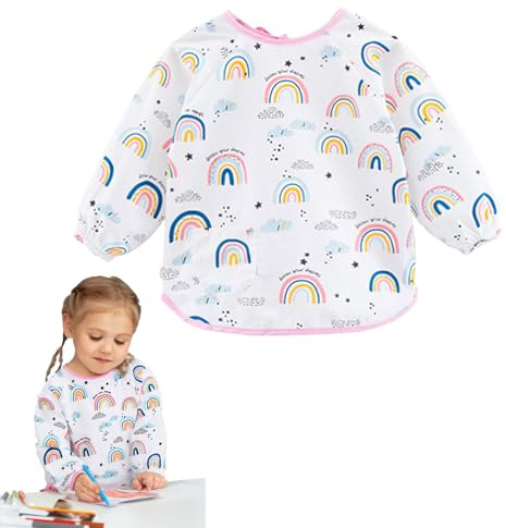 Furforstk grembiule pittura bambini 2–8 anni grembiule cucina bambino Impermeabile grembiuli cucina bambini Con borse e maniche per la pittura di cucina della scuola d'arte (Arcobaleno)