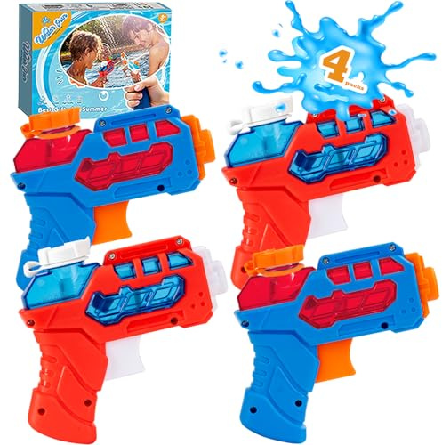 4 PACK Water Pistol for Kids, Small Mini Water Squirt Gun for Summer Pool Garden Beach, Birthday Party Favors Fillers for Boys Girls Outdoor, Training Toy for Dog Cat - Gift Package (Red/Blue)