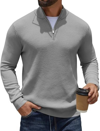 COOFANDY Jersey Hombre con Cremallera 1/4 y Cuello Alto Suéter Clásico de Punto Acanalado Manga Larga Pullover Ajustado Jersey Invierno