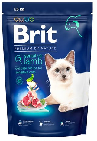 Brit Premium torrfoder med lamm för känsliga katter, 1,5 kg | för känsliga katter, med lamm, tolereras väl, bra för hud och päls, balanserad, allergivänlig, stöder urinvägarna