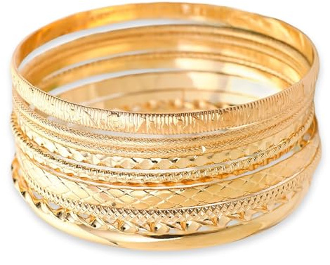 iuiiaii 10 PCS Stackable Gold Bangles for Womens, Gold-tone Thin Bangle Bracelet Stack Ladies Bangles, Simple Women Accessories Suitable for Birthday Parties and Weds and Special Events ﻿
