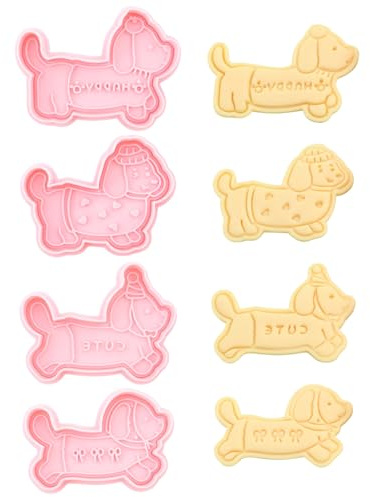 Lot de 4 emporte-pièces en forme de teckel rose et moule de cuisson réutilisable pour biscuits, fondant, pâte à modeler, amusement avec les enfants, 8,4 x 6,4 x 1,5 cm
