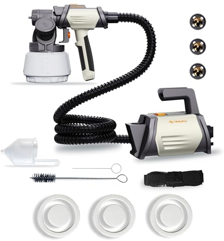 Tilswall HVLP Pistola de Pintura, 800W Pistola Pintura con 1300 ml de Capacidad Extraíble, 3 Modos, 4 Boquillas de Latón, 120 DIN-s Pistola Pintar Electrica para Pintar Armarios, Paredes