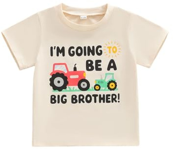 Toddler Boy Big Bro Tee Shirt Crew Neck Short Sleeve Tractor Letter Print Jumper Top 1-6 Years Kids Boy Summer T-Shirt (Light Khaki, 2-3 Years)