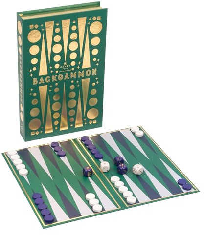 Professor Puzzle Backgammon Set | Deluxe Folding Board with 30 Wooden Counters, Dice & Doubling Die | Classic Strategy Family Board Game in Book-Shaped Gift Box | Great for Home or Travel