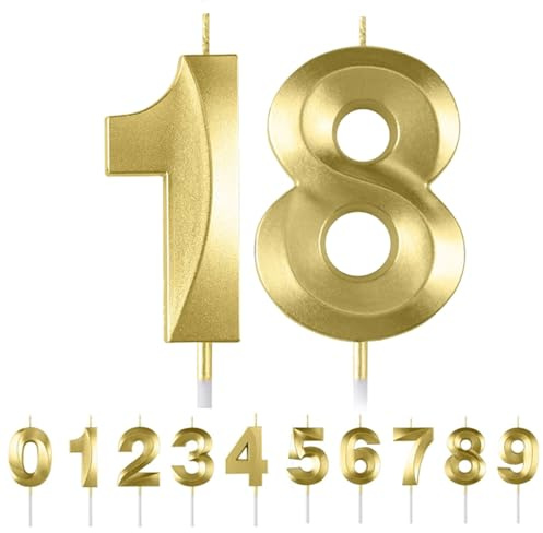 HattusaShield Bougies d'anniversaire Numéro 18,3D Diamant Or Bougie Chiffre 18, Bougies Gâteau Topper Decoration pour Anniversaires, Anniversaires de Mariage, Cérémonies de Remise des Diplômes, Fête