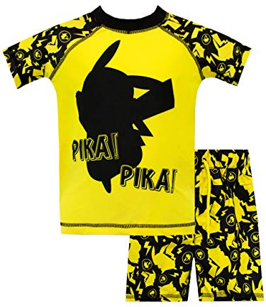 Pokemon Swimming Costume | Two Piece Boys Swim Set | Boys’ Rash Guards | 11-12 Years Yellow