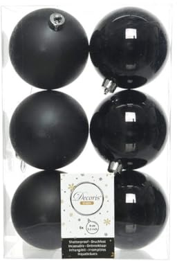 Christmas Decoration 6 Weihnachtskugeln Kunststoff 8cm Schwarz