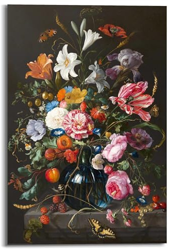 REINDERS Wandbild, De Heem Vase mit Blumen, Wohnzimmer, Bilder, Wanddeko, Room Decor, MDF, Mehrfarbig, 90 x 60