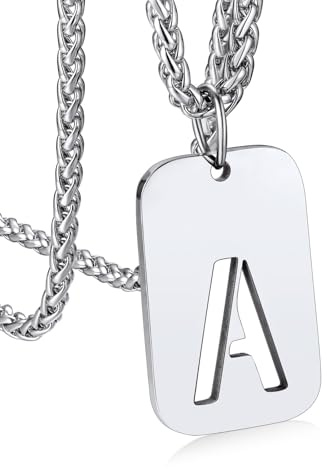 Bandmax Dog Tag con Inicial de Nombre Cadena Militar Hombre Acero Quirurgico Colgante Identificativa Letra A Platino
