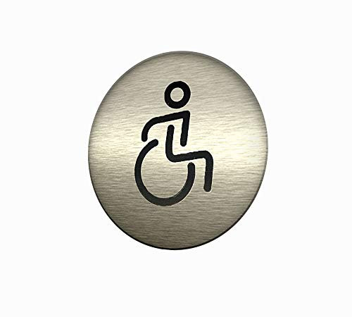 DOJA BARCELONA | Cartel para Baño | Discapacitado | Color Plateado | 100mm Diámetro | Simbolo Adhesivo WC para Puerta | Placa Pegatina para Aseo, Aseos Cartel, Vinilo Adhesivo, Señal de Lavabo
