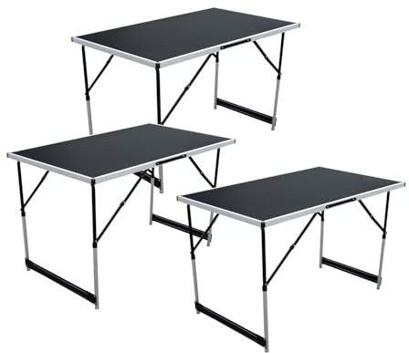 Mojawo Set di 3 tavoli da tappezzeria in alluminio, pieghevole, da giardino, da campeggio, da viaggio, multifunzione, altezza regolabile, 100 x 60 x 73/80/87/94 cm