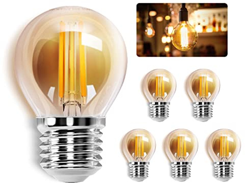 Aigostar Vintage Bombilla LED E27, 6W Equivalente a 43W,Luz Cálida 2200K, 520lm, G45 Bombilla Filamento Led,No Regulable,5 Pieza