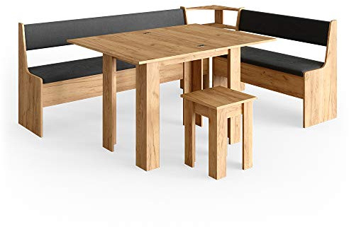 Vicco Set tavolo e panche angolare Roman Rovere dorato 210x150 cm