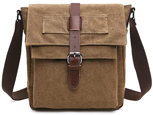 CHEREEKI Shoulder Bag Mens Canvas Messenger Bags for Men Everyday Multiple Pockets Satchel Vintage Bag with Adjustable Strap for Camera Tablet Phone Passport