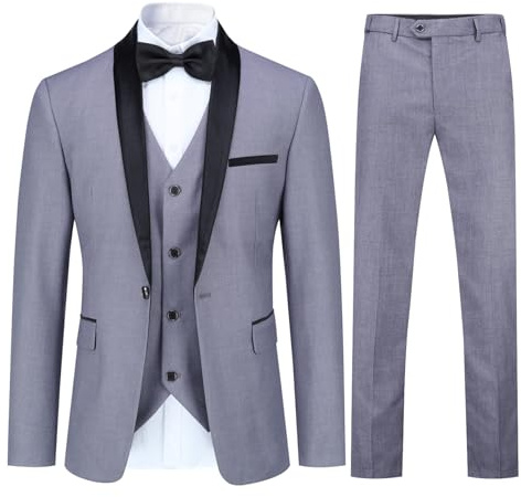 YOUTHUP Traje 3 Piezas Hombre Solapa Chal Entallado, Esmoquin, Gris Claro, XL