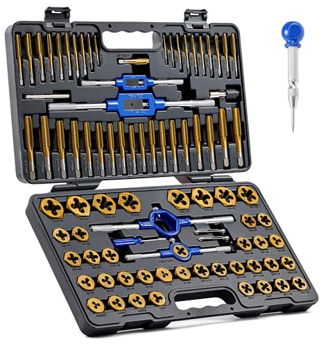 Orion Motor Tech 87pc Tap and Die Set, SAE and Metric Threading Tool Kit for Coarse & Fine Internal and External Threads, Complete Threading and Rethreading Tool Kit with Accessories and Storage Case