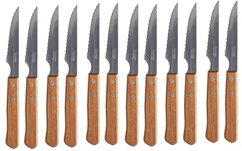 Genérico 12 Cuchillos Sierra Chuletero. Mango de Madera. Microdentado. Fabricados en Albacete. (Pack de 12)