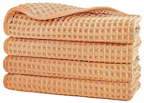 Polyte - Waschlappen aus Mikrofaser - fusselfrei - Waffelstruktur - Orange - 33 x 33 cm - 4 Stück