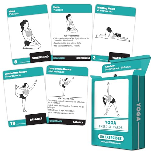 Palace Learning Yoga Pose Exercise Cards - Yoga Positions and Workout Fitness Cards with Over 50 Poses - 2.5 x 3.5