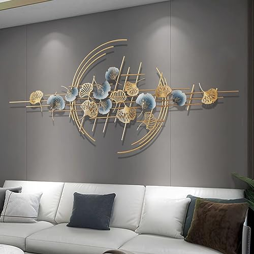3D Rum Metall Väggdekor, Stora Handgjorda Guld Ginkgo Blad Dekorativ Väggskulptur, Modern Väggkonst För Vardagsrum Sovrum Kök,150x69cm