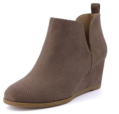 CUSHIONAIRE Women's Tito Wedge Bootie - Soft Vegan Suede, Memory Foam, Wide Width Available, womens wedge boots, TAUPE, 9