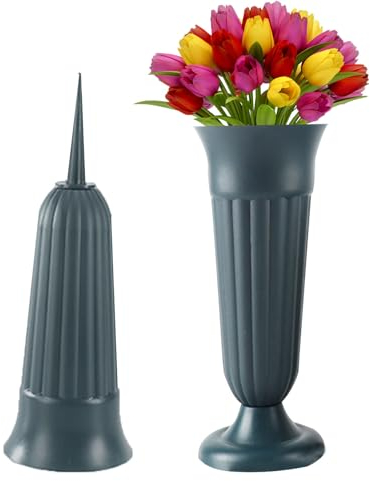 LdawyDE Lot de 2 vases funéraires avec piquet de terre - En plastique - 21 x 10 cm - Pour fleurs humides et sèches