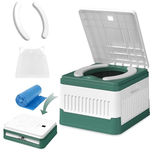 YushengTai Tragbares Töpfchen für Reisen, Faltbare Campingtoilette mit PU-Sitzkissen, Aufbewahrungstasche und 20 Müllbeuteln, Mobile Notfalltoilette im Auto für Camping, mit 20 Einwegbeuteln, Grün