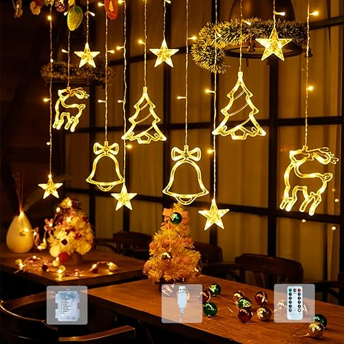Lypumso LED Lichtervorhang, 3.5M Weihnachtsbeleuchtung Fenster Innen Außen, 120LEDs Lichterkette Vorhang mit Timer, 8 Modi USB/Batterie IP44, Ideal für Weihnachtsdeko, Party, Balkon, Garten-Warmweiß