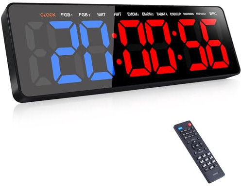 AnExer Temporizador de Gimnasio,Temporizador de Intervalo Fitnes LED, 16.5'' Grande Reloj de Pared Digital con Countdown/UP Cronómetro, Intervalos Timer con Control Remoto para Casa Garaje