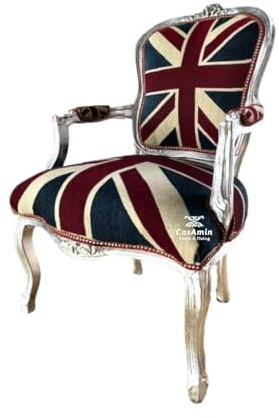 Sillón estilo barroco nostálgico, con temática de la bandera del Reino Unido, marco plateado para decoración del hogar o para el salón de hoteles