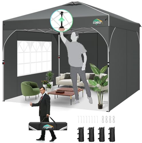 COBIZI Tonnelle Pliante 3x3 Imperméable | One Push Tonnelle Barnum Pliant 3x3 | Tonnelle de Jardin avec Ventilation, Tubes Fluorescents & 4 Sacs de Sable,Protection UV 50+