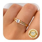 Milacolato Silber Ringe 925 Frauen, Ring Gold Verlobungsring Damen mit Klassischer Runder Cubic Zirkonia,Verstellbarer Ring Engagement Eheringe Promise Ringe für Frauen