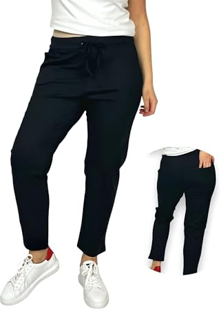 Ballandoro Pantaloni Donna Vita Alta Elasticizzati Jersey - Chino Sigaretta Comodi, Leggins Eleganti Curvy Elastico in Vita Joggers Morbidi Viscosa (IT, Testo, M, Regular, Regular, Nero)