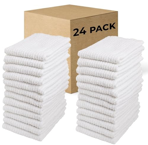 Living Fashions Bar Mop Cleaning Kitchen Dish Cloth Towels 12 x 12, 100% Cotton, Machine Washable, Everyday Kitchen Basic Utility Bar Mop Dishcloth Set of 24, White
