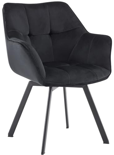 CLP Esszimmerstuhl Jordi aus Samt | Drehbarer Sessel für Wohn- und Essbereiche | Ergonomisches Design belastbar bis 150 kg, Farbe:schwarz