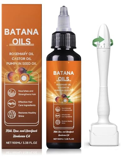 Batana Oil & Derma Stamp Set – 100% Natural Hair Growth Oil with Rosemary, Castor & Pumpkin Seed Oils + Adjustable Derma Stamp for Hair Care & Scalp Care