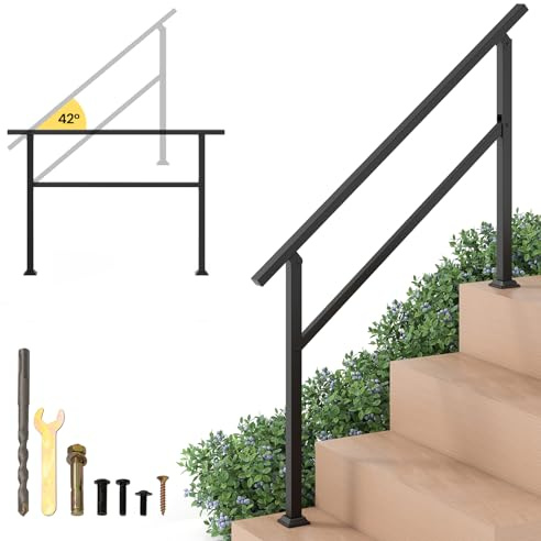 COSTWAY Corrimano per Scala, Corrimano in Metallo per 0-2/3/4 Gradini con Regolazione dell’Angolo, Portata 150 kg, Ringhiera per Terrazzo, Ingresso e Balcone (138 x 92 cm)