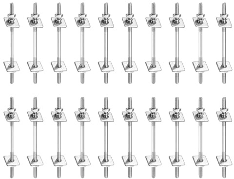 sourcing map Lot de 20 boulons filetés à double extrémité M3 x 60 mm en acier inoxydable 304 avec écrous, rondelles plates carrées et rondelles à ressort pour l'entretien de la maison, argenté