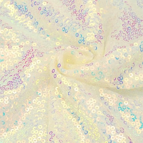 sourcing map Iridescent Light Yellow Sequin Fabric, by The Yard, 1 Yard Length 4.3ft Wide Sequin Velvet Fabric Shiny Sparkly Cloth for DIY Sewing, Dress, Backdrop, Tablecloth, Table Runner
