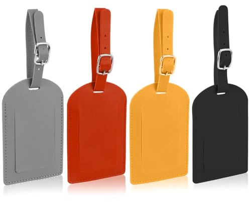 4 Pcs Leather Luggage Tags, 11×7×0.3cm Bag Tags with Adjustable Strap, Premium Leather Suitcase Tags, for Preventing Loss of Bags, Privacy Protection Cover, Suitcases Both Male and Female