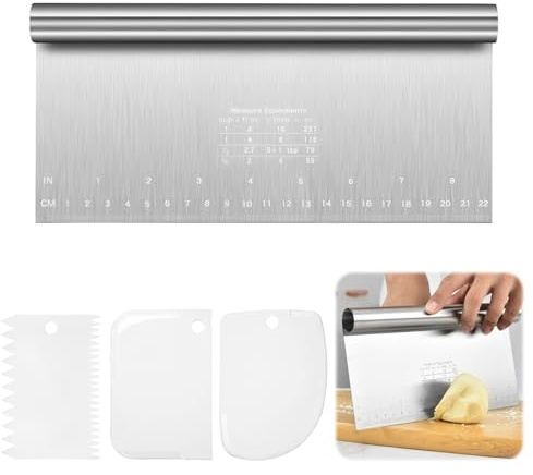 Stainless Steel Dough Card Set, Accessories Dough Card Dough Spatula Kitchen for Easy Portioning Dough Spatula with Measuring Scale