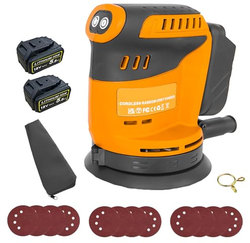 Cordless Random Orbital Sander,for Dewalt 18V 2X 5.5AH Battery, 125MM Orbital Sander with 12PCs Sanding Sheets,3 Variable Speeds, Perfect for Wood and Steel
