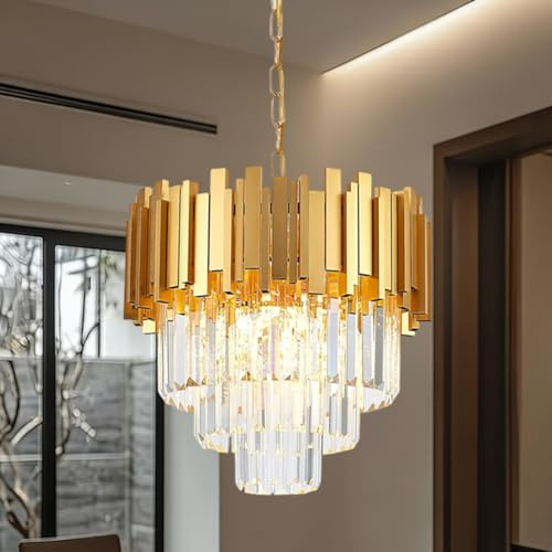 MSSIAN Modern rund guld kristallkrona 5-ljus 3 nivåer liten lampa flush ram hänge för matsal, vardagsrum sovrum öppen spis höga eller nedre tak W40 cm