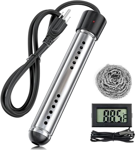 Portable Water Heater Electric, 2000W Immersion Water Heater with LCD Thermometer, Stainless Steel Immersion Heating Rod, Submersible Bucket Heater for Home Camping Bathtub Small Pool Outdoor Use ﻿